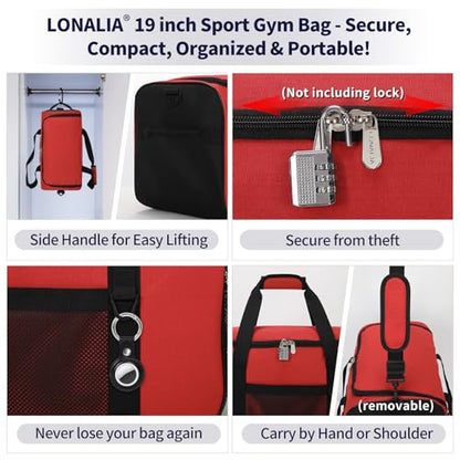 35L Sports Gym Duffle Bag - 19 inch Weekender Duffel for Workout, Basketball, Fitness, Training (Red) - color: Red