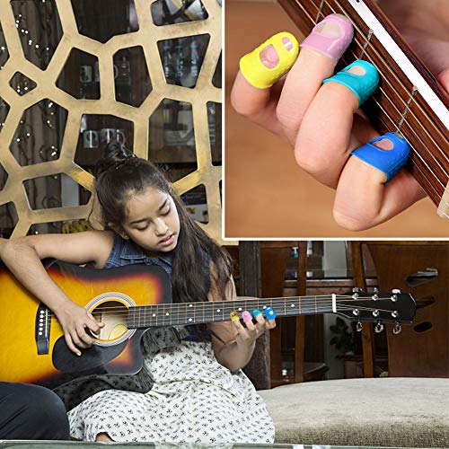 AUGSUN 30pcs Silicone Guitar Finger Guards 5 Sizes Fingertip Protectors | Finger Covers Caps, With picks, For Acoustic Stringed Instruments Players, Sew Embroidery Use, Anti Slip Pain Relief