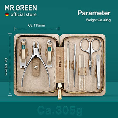 MR.GREEN Manicure Sets Pedicure Kits Stainless Steel Nail Clipper Personal Care Tools with PU Leather Case (Gray) - color: Gray