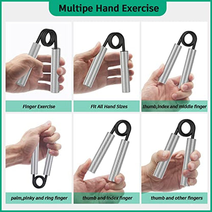 ZEAGUS Grip Strength Trainer 4 Pack,Metal Hand Grip Strengthener Kit-Silver | Non-Slip Heavy-Duty Forearm Exerciser,50LB-200LB Hand Gripper for Muscle Building and Hand Rehabilitation Exercising - color: Silver