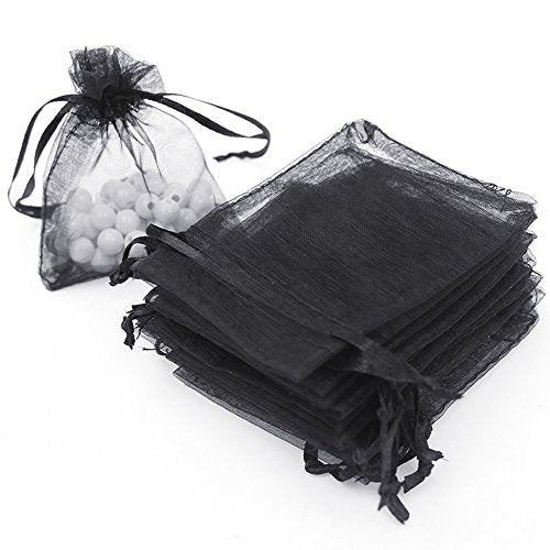 Boshen 100/200PCS Organza Gift Candy Sheer Bags Mesh Jewelry Pouches Drawstring Bulk for Wedding Party Favors Christmas (3" X 4"(100PCS), Black) - color: Black-3" X 4"(100PCS)