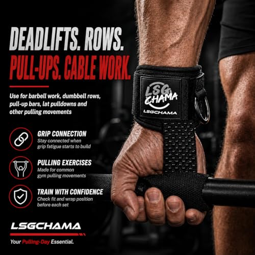 Weight Lifting Straps with D Rings, Cuffed Wrist Support for Deadlifts, Pull-Ups and Cable Machine Workouts, Padded Gym Lifting Straps for Men and Women, Black