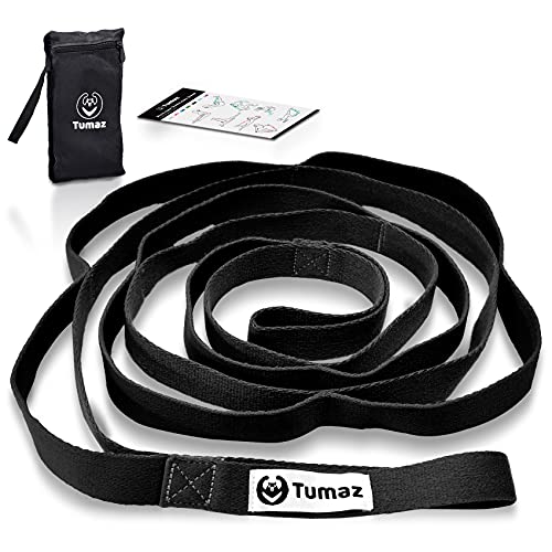 Tumaz Stretching Strap, 10-Loop Non-Elastic Yoga Strap | Designed for stretching, yoga, Pilates and rehab with 10 loops, durable webbing and a longer 79-inch design - color: Black Classic, size: Value-Upgrade