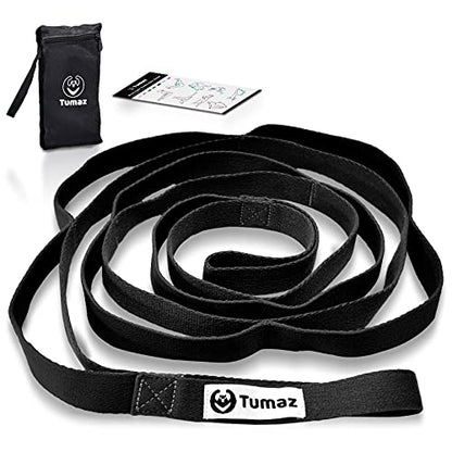 Tumaz Stretching Strap, 10-Loop Non-Elastic Yoga Strap | Designed for stretching, yoga, Pilates and rehab with 10 loops, durable webbing and a longer 79-inch design - color: Black Classic, size: Value-Upgrade