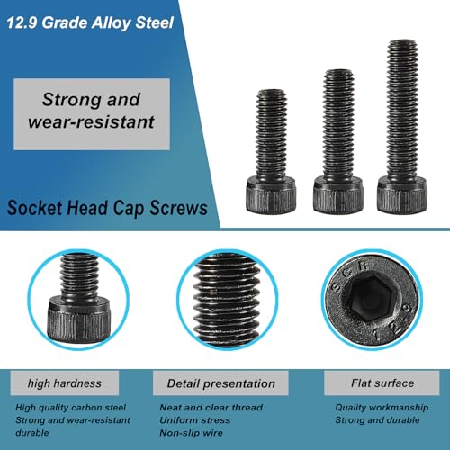 M6 x 30mm 35mm 40mm 45mm 50mm Hex Socket Head Cap Screws Bolts, 12.9 Grade Alloy Steel, Black Oxide Finish, Metric Allen Drive, Fully Threaded, Assortment Kit 50Pcs - size: Socket M6x30-50 mm