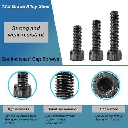 M6 x 40mm 45mm 50mm 55mm 60mm Hex Socket Head Cap Screws Bolts, 12.9 Grade Alloy Steel, Black Oxide Finish, Metric Allen Drive, Fully Threaded, Assortment Kit 25Pcs - size: Socket M6x40-60 mm