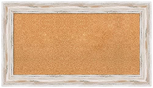 Amanti Art Natural Cork Board for Wall, 21x37 Vision Board with White Frame, Medium Corkboard Office Decor for Home Organization, Coastal Corkboard Pinboard to display items for home organization - color: Alexandria White Wash, size: 21" x 37"