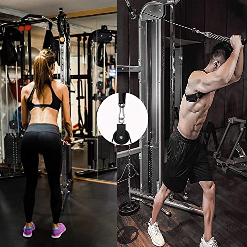 Home Gym Pulley Cable System,Silent Weight Cable Machine Attachment for Lat Pulldowns Tricep Extensions Heavy Duty Coated Steel Wire,Easy DIY Setup with Hanging Strap Carabiners Ideal for Small Spaces - color: 1 Pulley+1 Straps+1 Carabiner+79in Cable 1pcs
