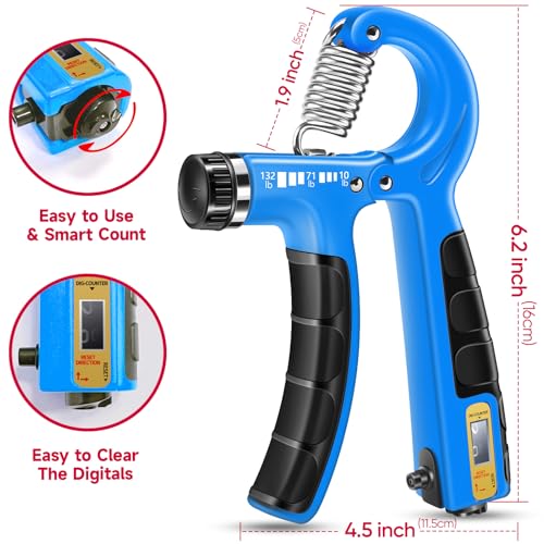 FitBeast Hand Grip Strengthener Workout Kit (5 Pack), 2 Forearm Grip Adjustable Resistance Hand Gripper, Finger Stretcher, Grip Ring & Stress Relief Grip Ball for Athletes - color: Sky Blue