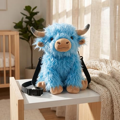 Highland Cow Plush Rock Climbing Chalk Bag, Cute Plush Animal，Drawstring Closure & Adjustable Belt，Bouldering & Gymnastics, Soft Fluffy Cow Chalk Pouch, Unique Climbing Gear Gift for Climbers - color: brown