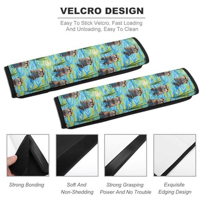 2 Pack Blue Water Scene Cute Otters Seat Belt Cover Universal Fit Shoulder Protector for Adults and Children, Most Cars, Comfortable Driving - color: Pattern 582
