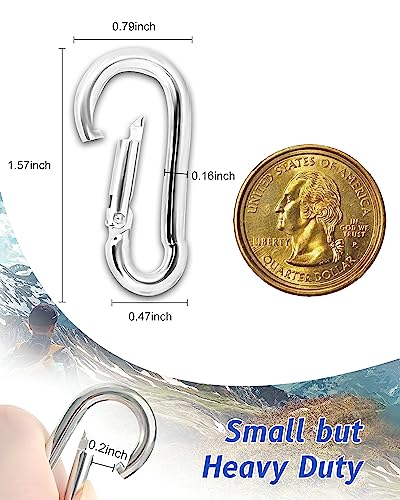 Small Carabiner Clip, 30pcs 1.57inch Mini Carabiners Clips, M4 Stainless Steel Spring Snap Hook Heavy Duty, Locking Carribenares for Climbing Hiking Camping Fishing