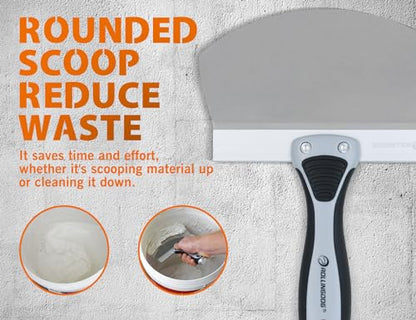 ROLLINGDOG 6.5 inch Drywall Bucket Scoop Stainless Steel | Scraper Mud Scoop for Plaster, Morter, Putty, Curved scoop, Rubber grip handle, Angled handle - color: 6.5 Inch
