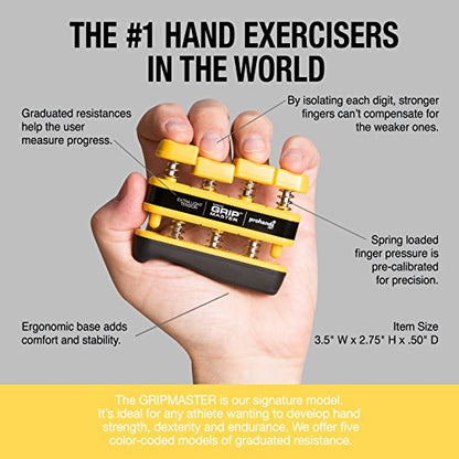 Prohands Gripmaster Hand Exerciser, Finger Exerciser (Hand Grip Strengthener), Spring-Loaded, Finger-Piston System, Isolate & Exercise Each Finger - color: Yellow - Gripmaster, size: 3 lb (X-Light Tension)