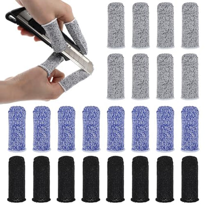 24 PCS Cut Resistant Finger CotsReusable Finger Gloves Non Slip Large Thumb Protector Sleeve Breathable Fingertip Covers for Kitchen Garden Food Cutting Sculpture Work Supplies