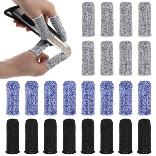 24 PCS Cut Resistant Finger CotsReusable Finger Gloves Non Slip Large Thumb Protector Sleeve Breathable Fingertip Covers for Kitchen Garden Food Cutting Sculpture Work Supplies