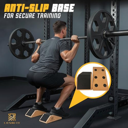 Anti-Slip Squat Wedge Block (2-Pack) – Heel Elevated Squats, 20° & 40° Cork Wedges for Weightlifting, Mobility & Knee Support – Includes Resistance Bands & Carry Bag