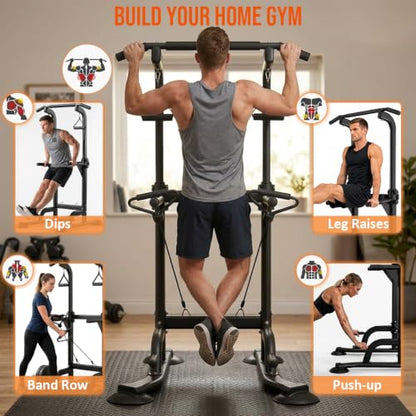 Power Tower Pull Up & Dip Station Multi-Function Home Strength Training Fitness Workout Station Height Adjustable - color: Black