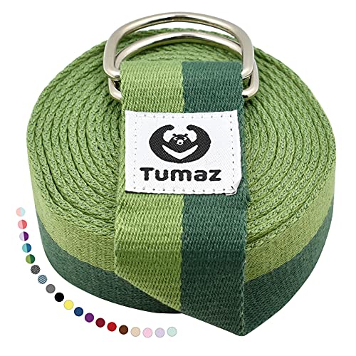 Tumaz Yoga Strap for Stretching with Adjustable D-Ring, 6/8/10 ft | Adjustable D-Ring | Soft Cotton Blend | 15+ Colors | Non-Elastic Yoga Belt for Pilates Stretching & Physical Therapy - color: 04. Army Green, size: 8 Feet (with Storage Band)