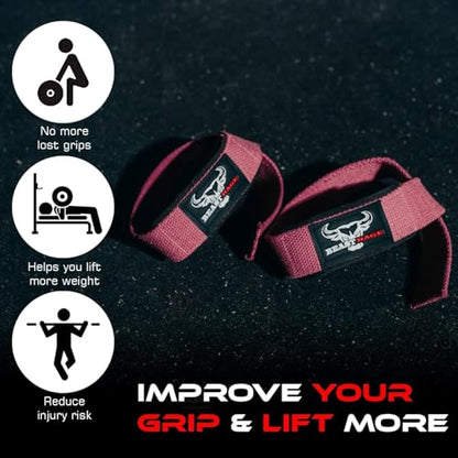 BEAST RAGE Lifting Wrist Straps for Weightlifting, Straps Gym Grip Power Workouts Lifting Straps Padded Neoprene & Premium Cotton Men Women, Deadlift Bodybuilding Exercise Lifting Straps - color: Pink