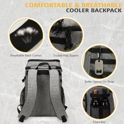 25L Insulated Cooler Backpack Water-Resistant Molle Cooler Bag for Camping | 25L Large Capacity Tactical Cooler Backpack Bag with Compartment Insulation Water-Resistant & Leakproof Durable & Comfortable - color: Gray
