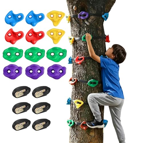 Tree Climbing Holds with Ratchet Straps, 12 Pcs Climbing Rocks for Kids and Adults, Outdoor Backyard Obstacle Course Training Kit