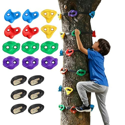 Tree Climbing Holds with Ratchet Straps, 12 Pcs Climbing Rocks for Kids and Adults, Outdoor Backyard Obstacle Course Training Kit