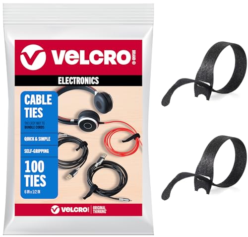 VELCRO Brand Reusable Cable Ties, 100 Pack 6 Inch, Cord & Cable Management Straps for Electronics, Desk, Home Office & Workstations, Black - color: Black, size: 100Pk - 6” x ½”, style: Cord Wrap Cable Ties