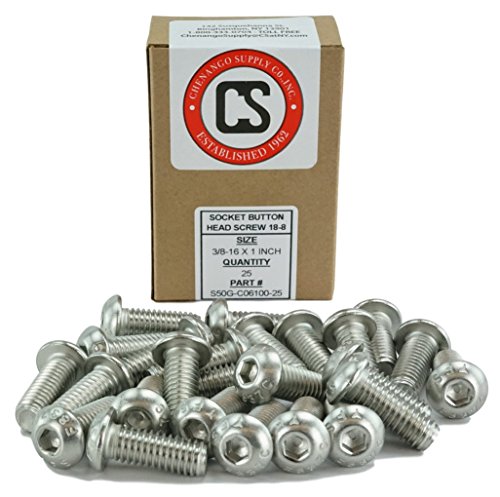 Chenango Supply 3/8-16 x 1 Stainless Socket Button Head Cap Screws | 18-8, Coarse Thread, Full Thread, Hex Drive, Corrosion-Resistant - size: 3/8-16 X 1