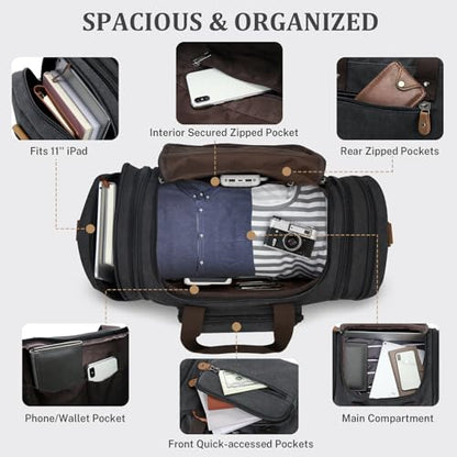 Gonex Canvas Duffle Bag for Travel 60L Expandable Duffel Weekend Overnight Bag men (Dark Gray) - color: Dark Grey, size: X-Large-60L (Without Shoe Compartment)