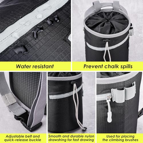 Chalk Bag for Rock Climbing, Bouldering Bag Bucket, 2 Waterproof Zipper for Gymnastics, Cross Fit, and Lifting (Large)