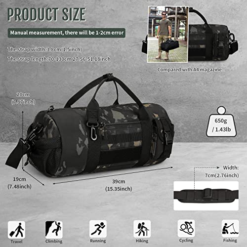Huntvp Small Tactical Duffle Bag MOLLE Handbag Gear Military Travel Carry On Shoulder Bag Small Valise - color: Black CP