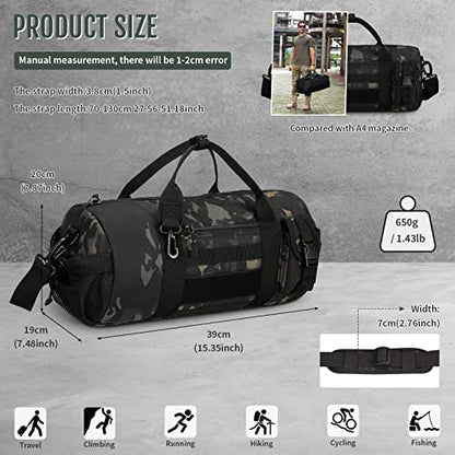 Huntvp Small Tactical Duffle Bag MOLLE Handbag Gear Military Travel Carry On Shoulder Bag Small Valise - color: Black CP