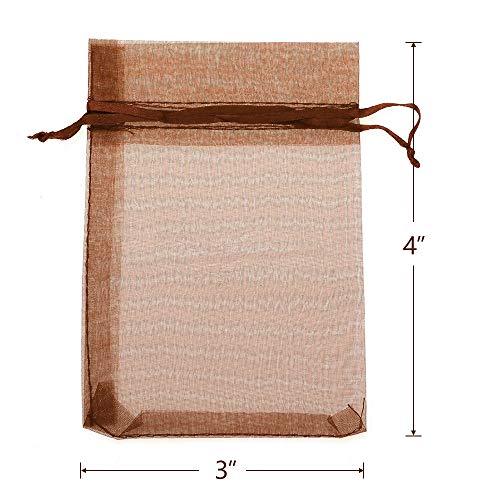Boshen 100/200PCS Organza Gift Candy Sheer Bags Mesh Jewelry Pouches Drawstring Bulk for Wedding Party Favors Christmas 3"x4" 4" X 6" 5"x7"(3" X 4"(200PCS), Coffee) - color: Coffee-3" X 4"(200PCS)