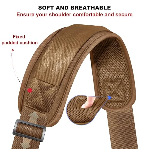 ZINZ 75" Shoulder Strap with Fixed Pad and Dual Balanced Buckles，Khaki - color: Khaki