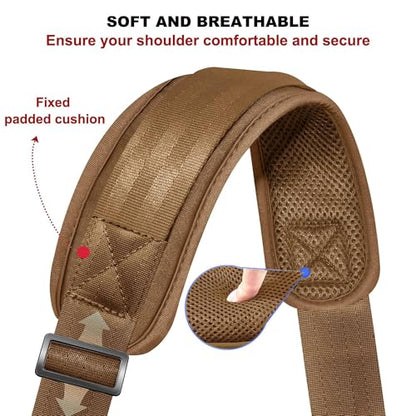 ZINZ 75" Shoulder Strap with Fixed Pad and Dual Balanced Buckles，Khaki - color: Khaki