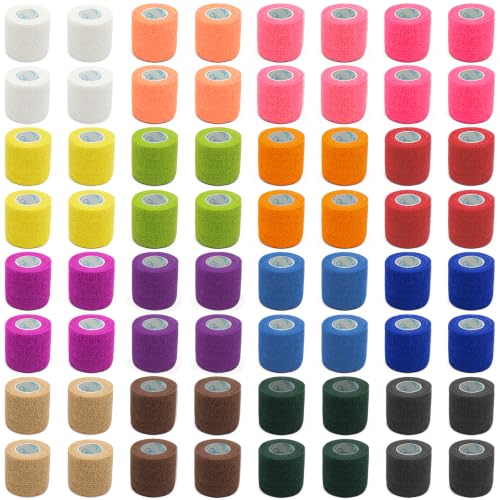 OK TAPE 64 Rolls Self Adhesive Bandage Wrap, Elastic Cohesive Bandage Wrap, Breathable Stretch Athletic Tape for Wrist Ankle Sports Vet Wrap 2" x 5 Yards Assorted Colors - color: Mixed, size: 2inx5yds