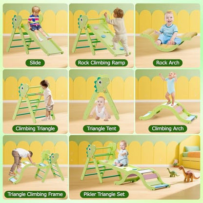 Pikler Triangle Set with Cushion, 9-in-1 Climbing Toys for Toddlers Inside, Foldable Wooden Climbing Toys Indoor Montessori Climbing Set for Toddler 1-3