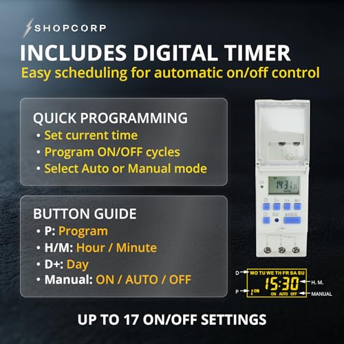 4 Pole Contactor 120v Coil Normally Open (NO) 110/120VAC Coil, Motor Load 40a and Lighting Load 60A, AC Contactor - Bundle with Programmable Timer Relay and DIN Rail 35 x 150 mm - style: 4 Poles Contactor + Timer