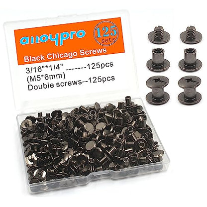 Gun Metal Chicago Binding Screws Assorted Kit Nail Rivet Chicago Button DIY Leather Decoration Bookbinding Round Flat Head Stud Screw (Gun Metal 3/16"x1/4"-125 Sets) - size: Gun Metal 3/16"x1/4"-125 sets