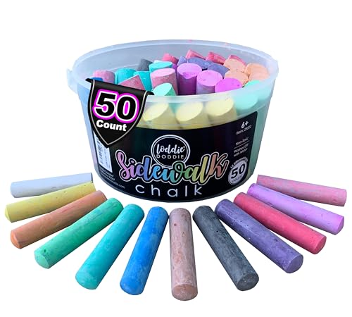 Loddie Doddie Sidewalk Chalk Bucket, Jumbo Easy Grip, No Roll, 50 Piece | Easy for Little Hands to Hold, Stays Put on Driveways & Sidewalks, Less Dusty for Easier Cleanup, Toddler Outdoor Activities - color: Multicolor