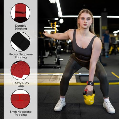 Weight Lifting Straps,Powerlifting Deadlifting, Anti Slip 60CM Hand Bar Grip, 5MM Neoprene Wrist Support, Heavy Duty Weightlifting Bodybuilding Workout - color: Red