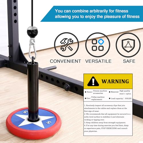 Cable Pulley System for Home Gym, Silent 360° Rotation Nylon Pulley Wheel with Detachable Traction Block LAT Pulldown & Weight Lifting Attachment for Strength Training Workouts - color: Cable Pulley Set (Pulley, 79in Cable, Strap, 2 Buckles)