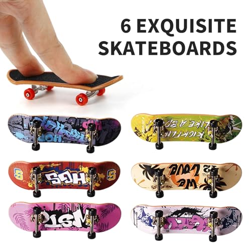 6 PCS Pro Shallow Concave Fingerboard Set | Mini Finger Skateboard Starter Kit with Display Stand | Exquisite Finger Sports Party Favors & Fun Novelty Gift(Special Edition)
