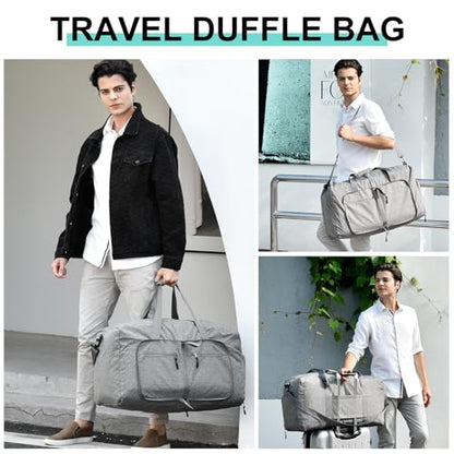 Dimayar 65L Foldable Duffle Bag, Travel & Weekender, Overnight, Gym | Lightweight, Carry-on, Packable, Waterproof & Tear Resistant, Travel Duffel Bag with Shoes Compartment for Men Women - color: Grey, size: 65L