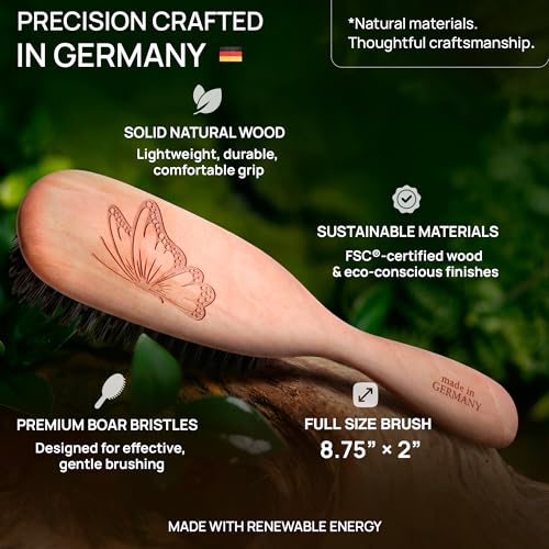 Boar Bristle Hair Brush, Fine & Thinning Hair, Pear Wood, Made in Germany | 100% wild boar bristle distributes natural oils for shine, gentle on fine or thinning hair. Pear wood, made in Germany. - size: Tibet