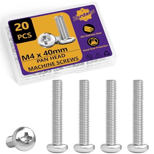 20Pcs M4x40mm Phillips Pan Head Machine Screws Kit 304 SS for DIY | Full Thread, Anti-Rust & Anti-Corrosion, For Furniture Repair, Electronics & 3D Printer Small Models, Storage Case Included - size: M4x40mm