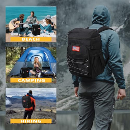 25L Insulated Cooler Backpack Water-Resistant Molle Cooler Bag for Camping | 25L Large Capacity Tactical Cooler Backpack Bag with Compartment Insulation Water-Resistant & Leakproof Durable & Comfortable - color: Black