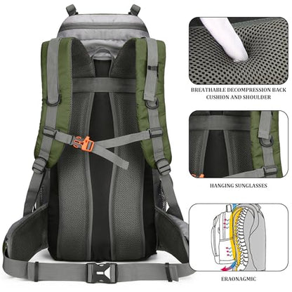 75L Hiking Backpack with Rain Cover Waterproof Camping Backpack Shoes Warehouse for Men Women, Frameless - color: Armygreen, size: 60L