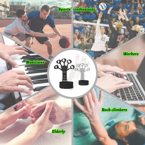 Kairsya Finger Stretcher & Hand Strengthener - 2Pcs Adjustable Finger Resistance Bands for Guitarists, Climbers, Typists, Gamers, Forearm & Hand Strength Training Wrist Exerciser (Black+Grey)